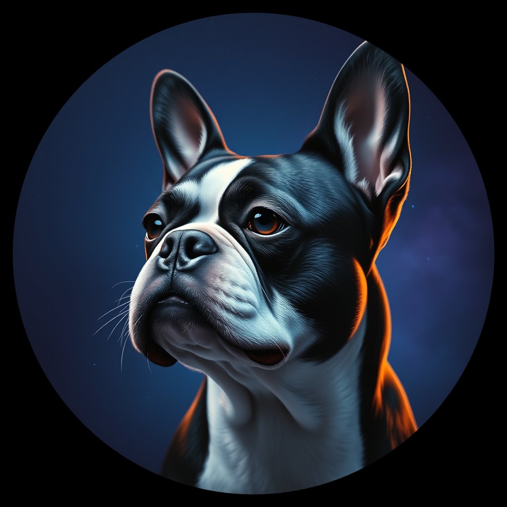 Cosmic medallion portrait of PFZ11F03_PFZ11F03, a Boston Terrier