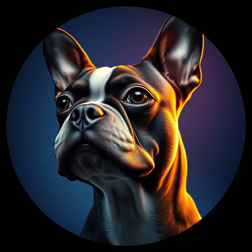 Cosmic medallion portrait of PFZ11F04_PFZ11F04, a Boston Terrier