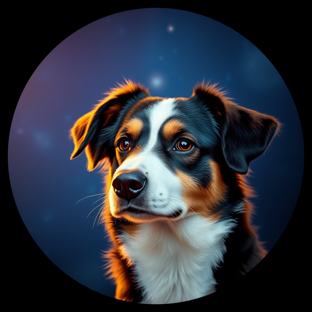 Cosmic medallion portrait of PFZ11F08_PFZ11F08, a Australian Shepherd