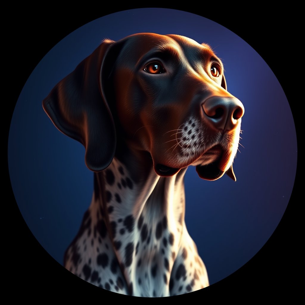 Cosmic medallion portrait of PFZ11F10_PFZ11F10, a German Shorthaired Pointer
