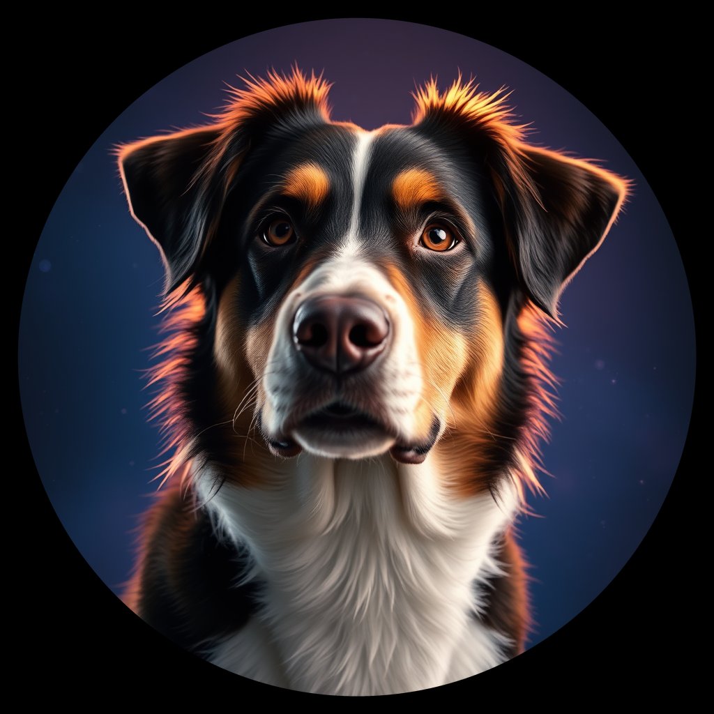 Cosmic medallion portrait of PFZ11F12_PFZ11F12, a Australian Shepherd