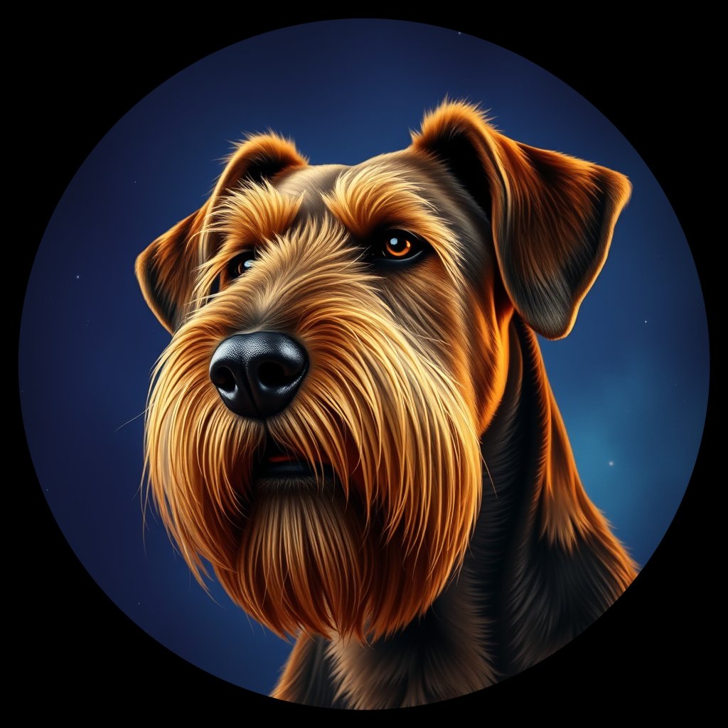 Cosmic medallion portrait of PFZ11G04_PFZ11G04, a Airedale Terrier