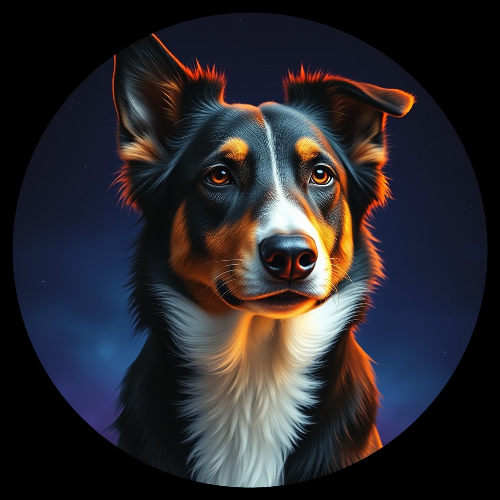 Cosmic medallion portrait of PFZ11G05_PFZ11G05, a Collie