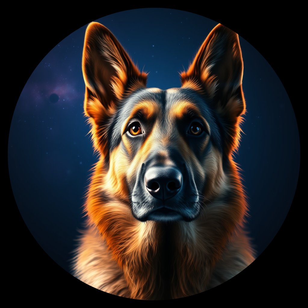 Cosmic medallion portrait of PFZ11G09_PFZ11G09, a German Shepherd