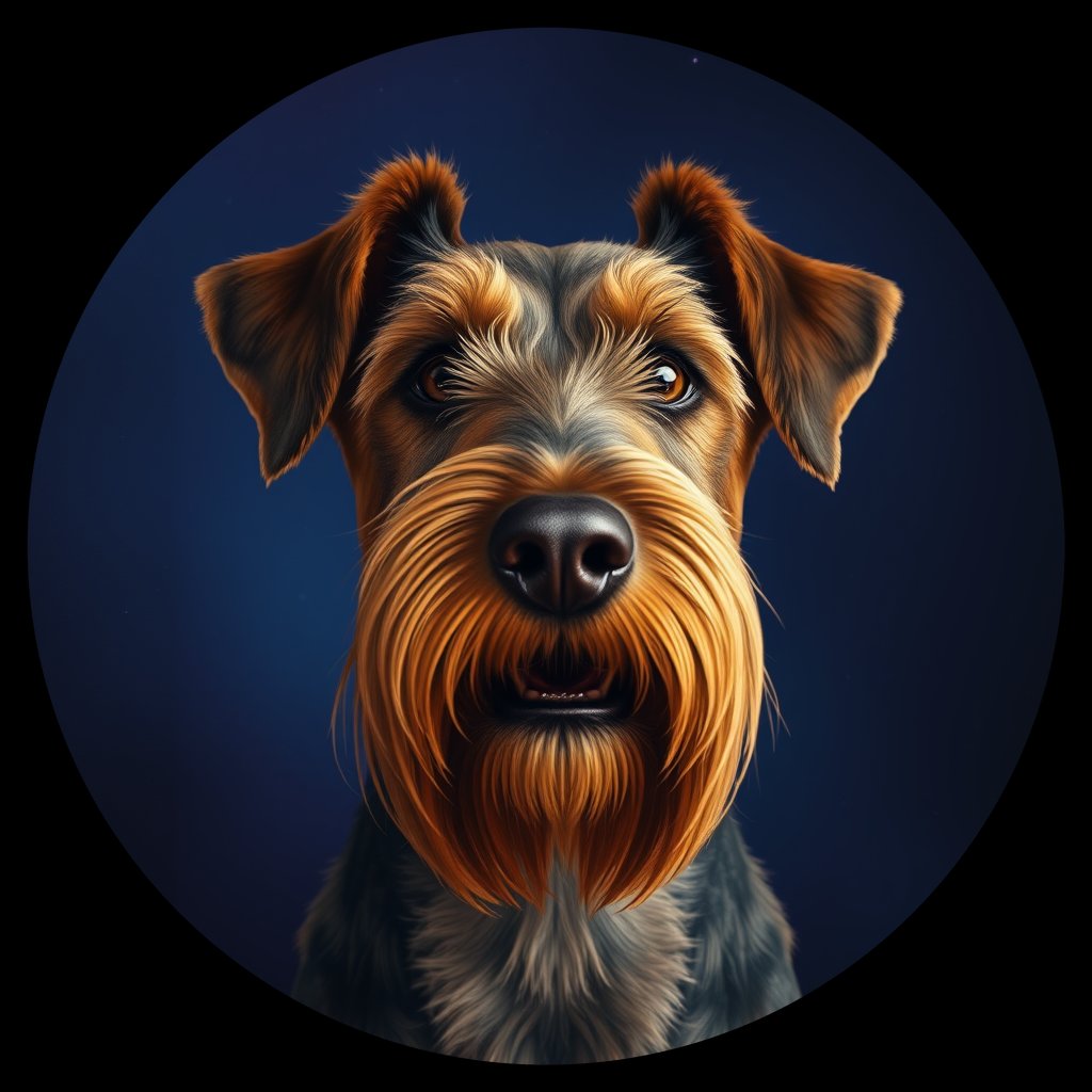 Cosmic medallion portrait of PFZ11H03_PFZ11H03, a Airedale Terrier