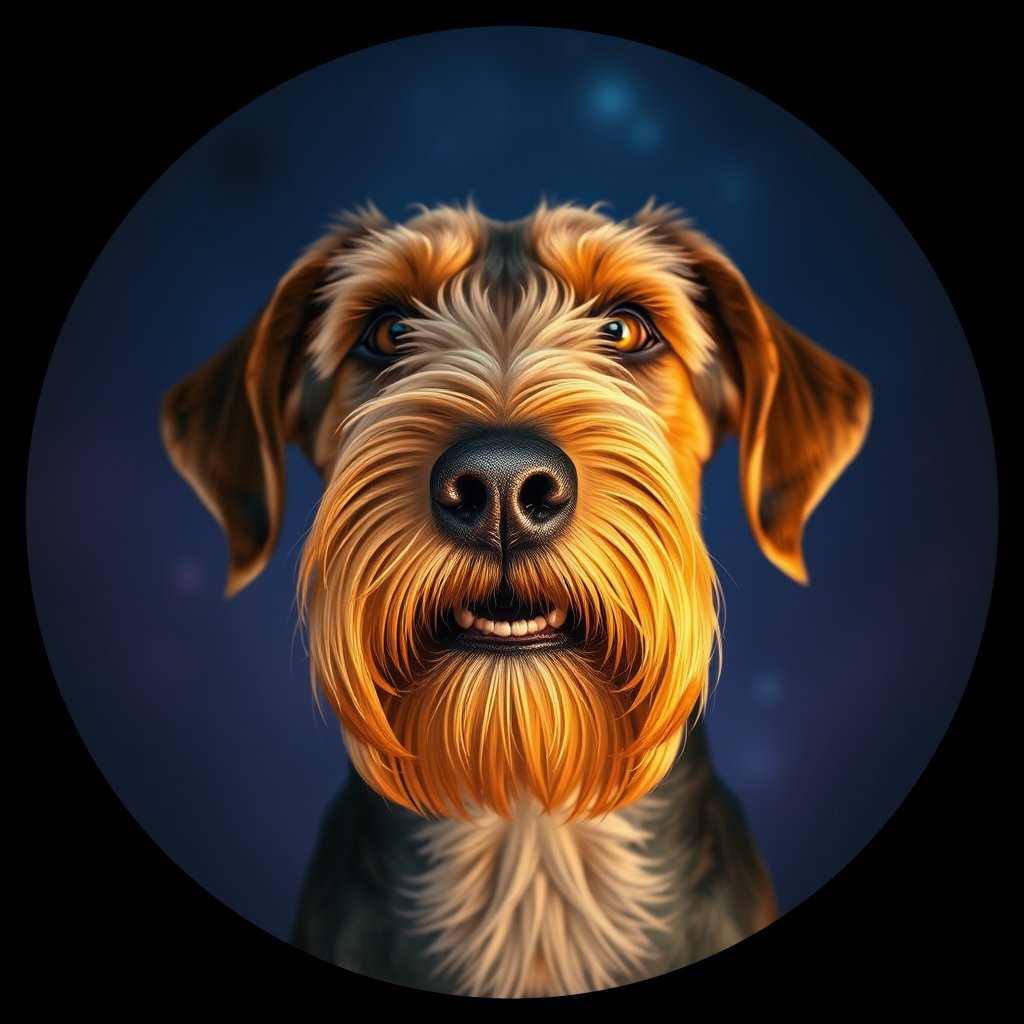 Cosmic medallion portrait of PFZ11H04_PFZ11H04, a Airedale Terrier