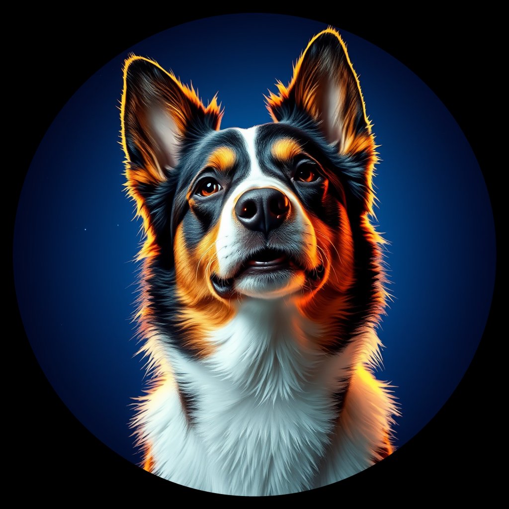Cosmic medallion portrait of PFZ11H08_PFZ11H08, a Australian Shepherd