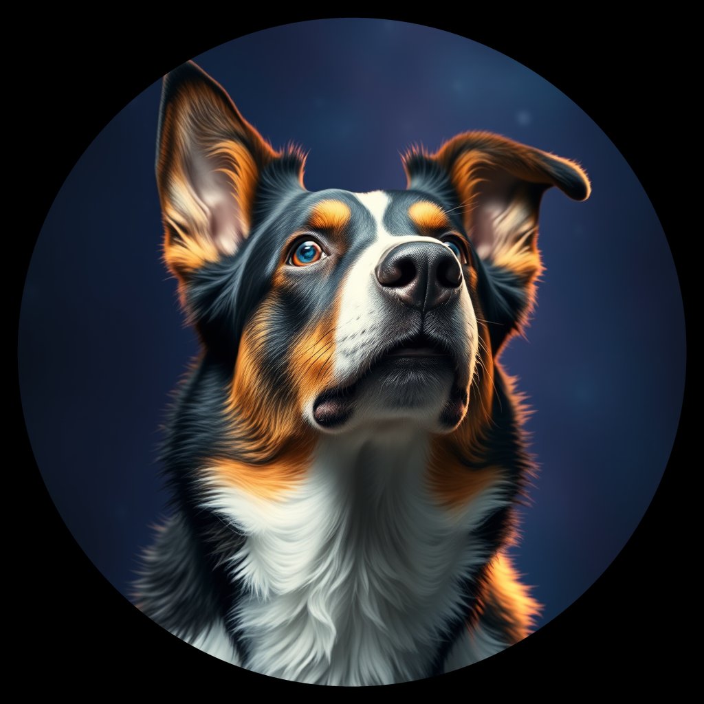 Cosmic medallion portrait of PFZ11H11_PFZ11H11, a Australian Shepherd