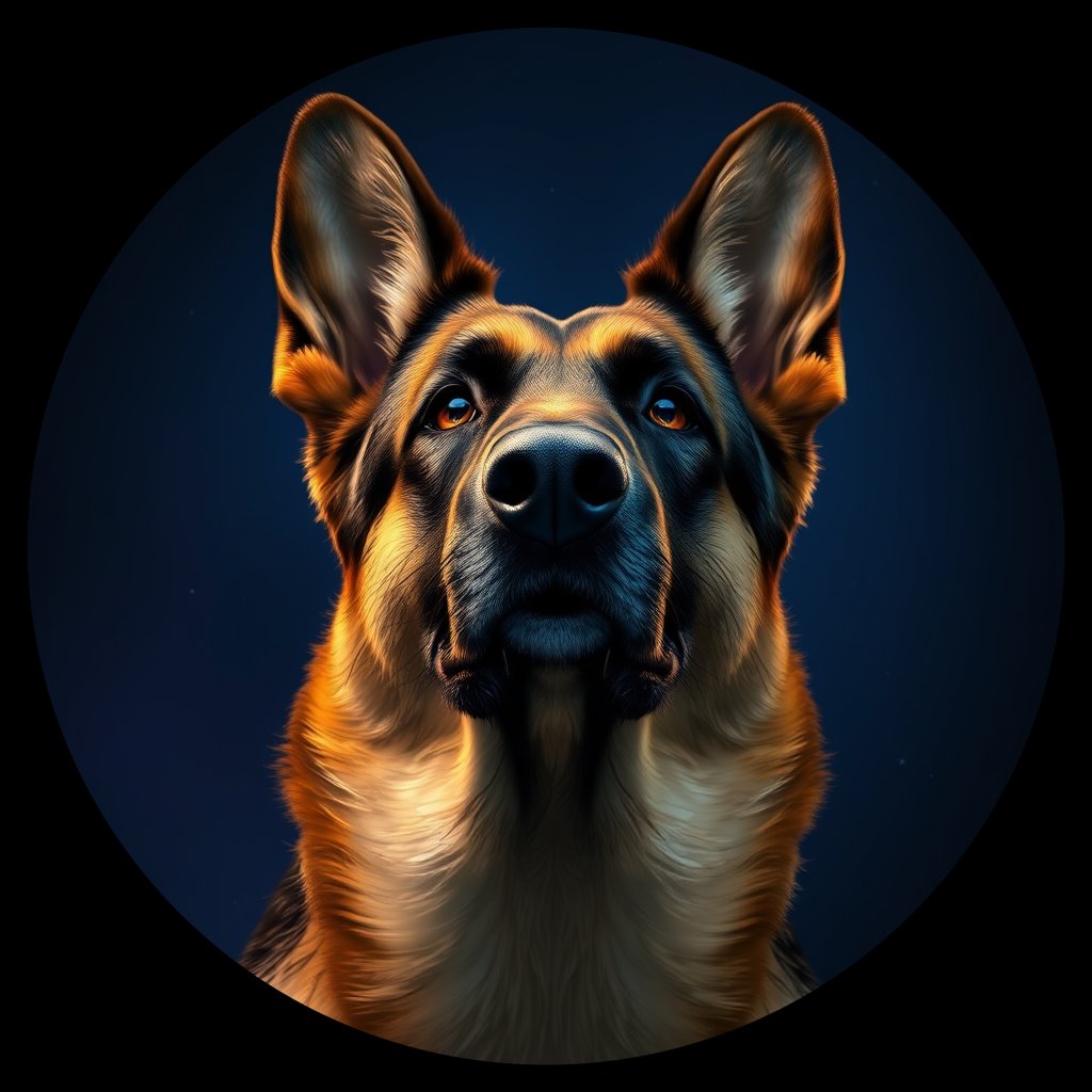 Cosmic medallion portrait of PFZ12A01_PFZ12A01, a German Shepherd