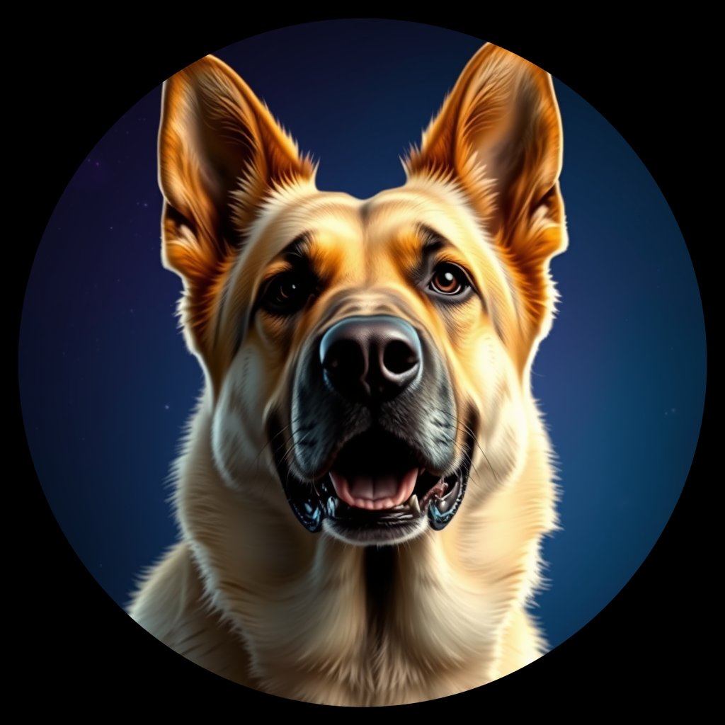 Cosmic medallion portrait of PFZ12A02_PFZ12A02, a German Shepherd