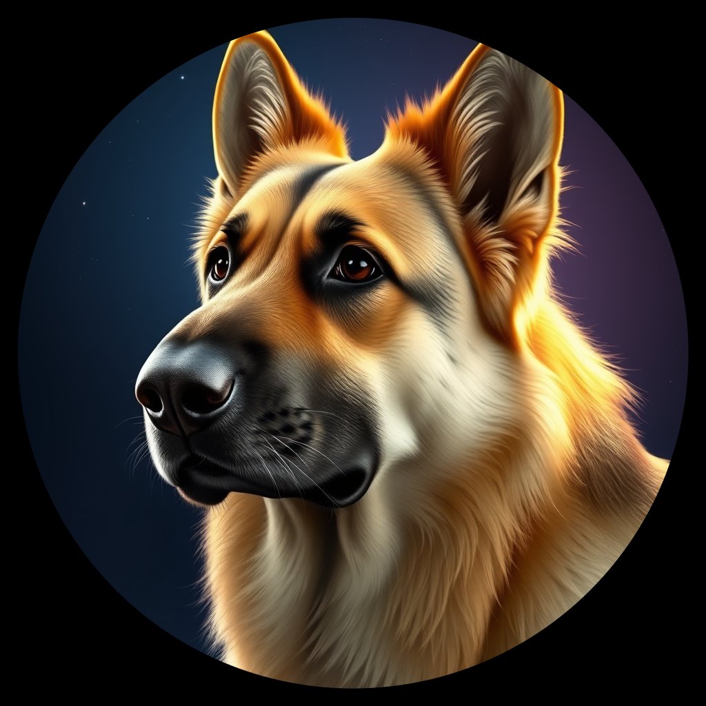 Cosmic medallion portrait of PFZ12A03_PFZ12A03, a German Shepherd