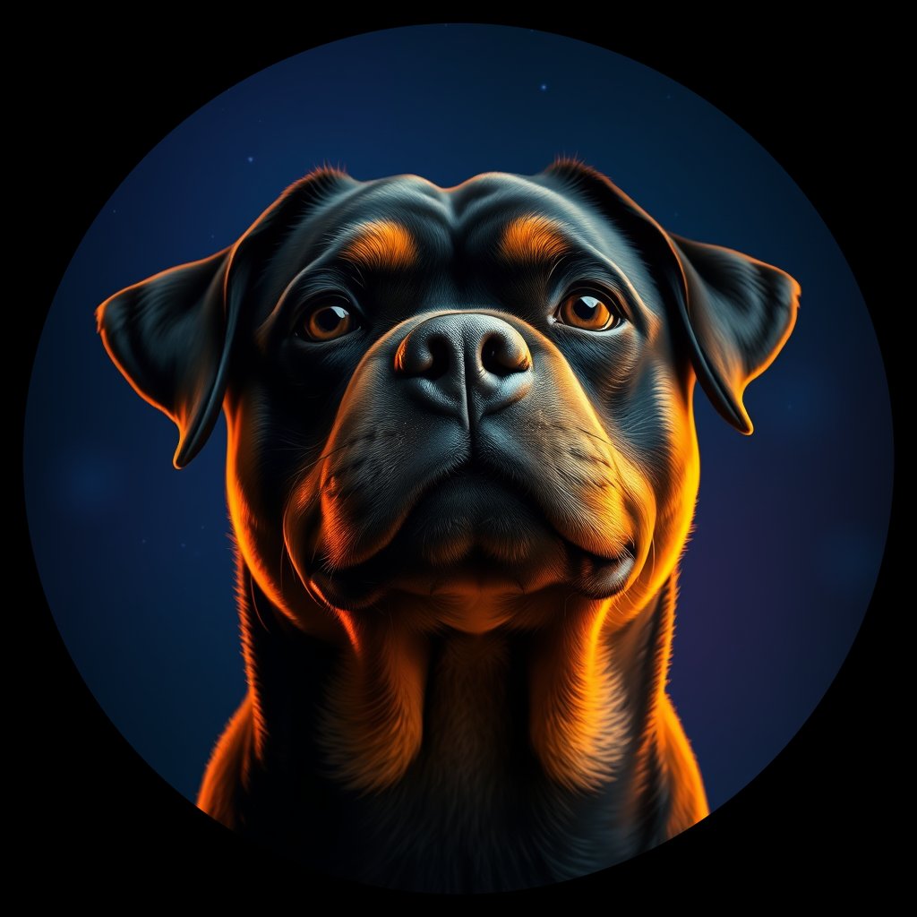 Cosmic medallion portrait of PFZ12A05_PFZ12A05, a Rottweiler