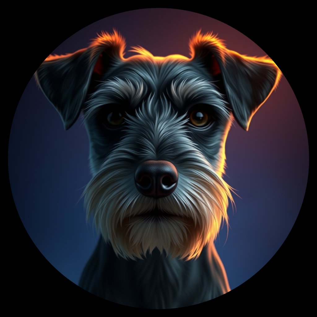 Cosmic medallion portrait of PFZ12A07_PFZ12A07, a Miniature Schnauzer
