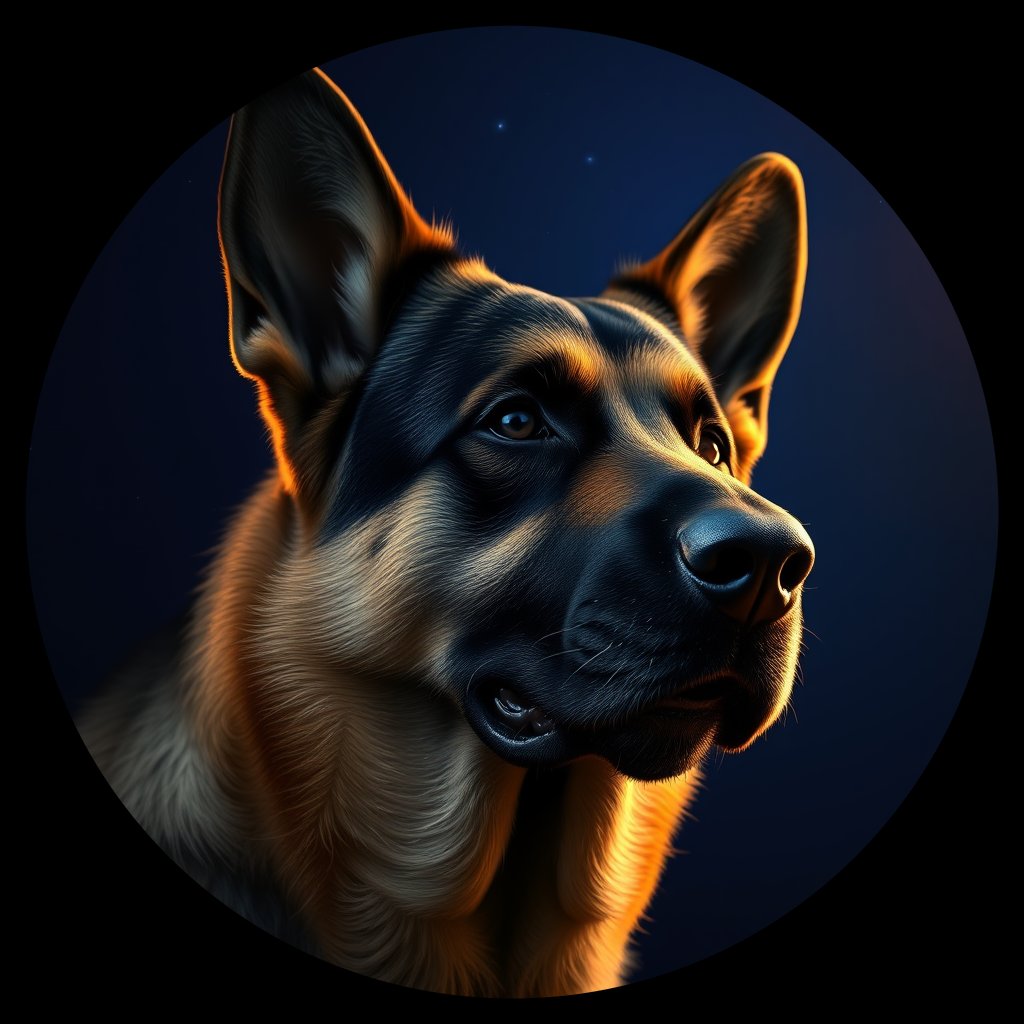 Cosmic medallion portrait of PFZ12B01_PFZ12B01, a German Shepherd