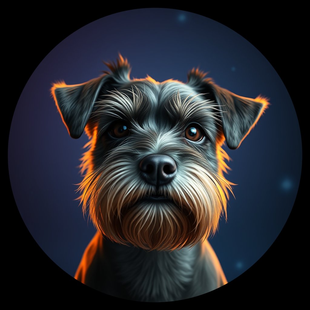 Cosmic medallion portrait of PFZ12B07_PFZ12B07, a Miniature Schnauzer