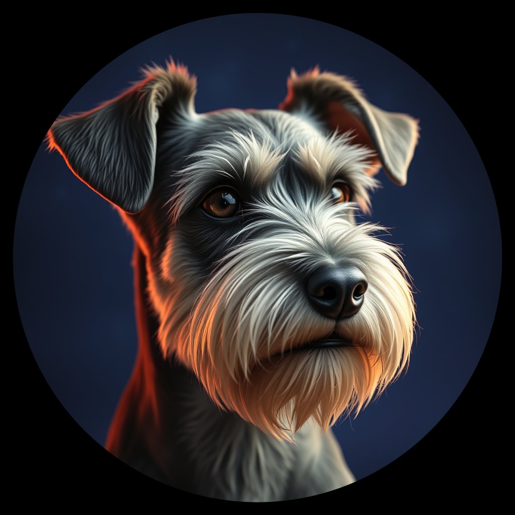 Cosmic medallion portrait of PFZ12B08_PFZ12B08, a Miniature Schnauzer