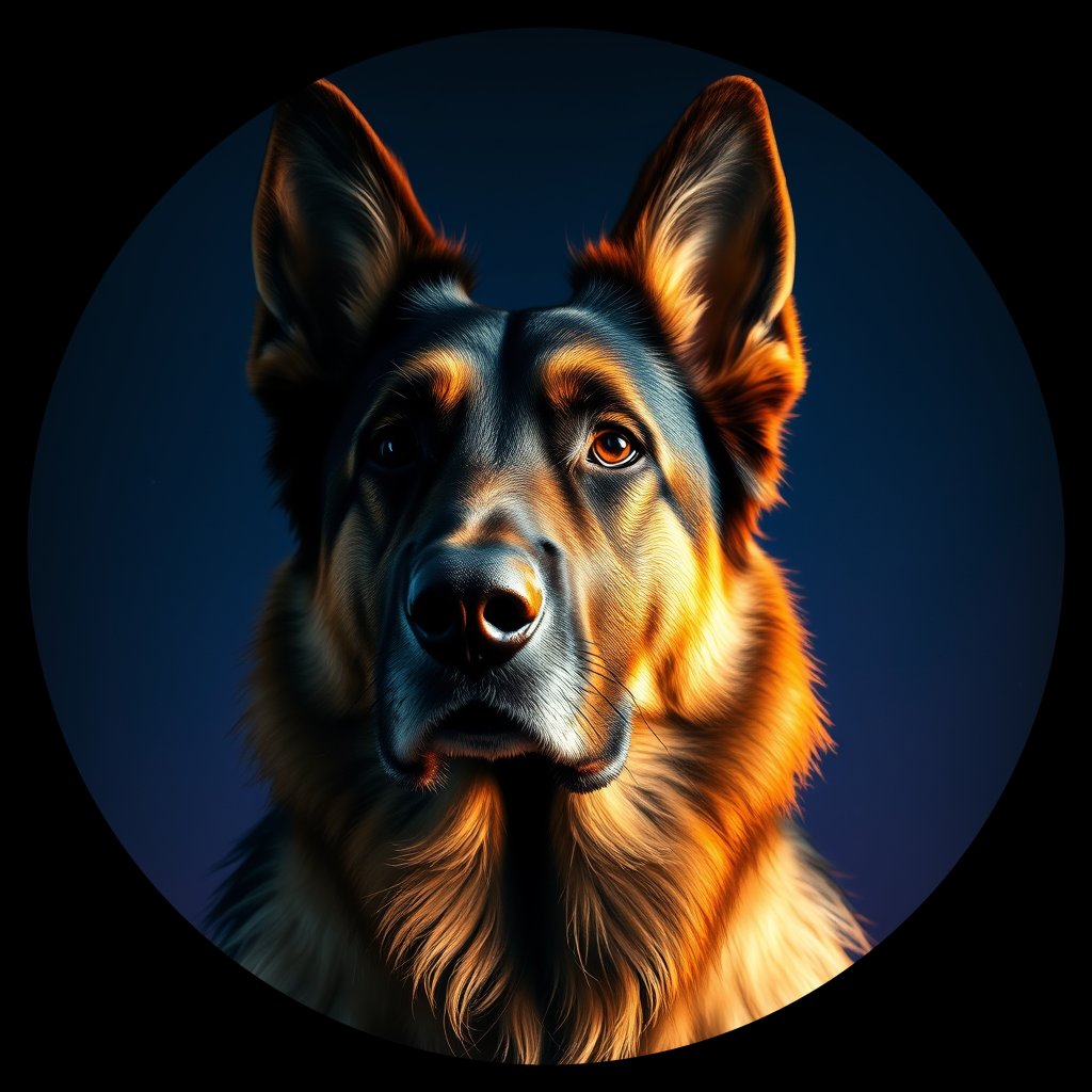 Cosmic medallion portrait of PFZ12C01_PFZ12C01, a German Shepherd