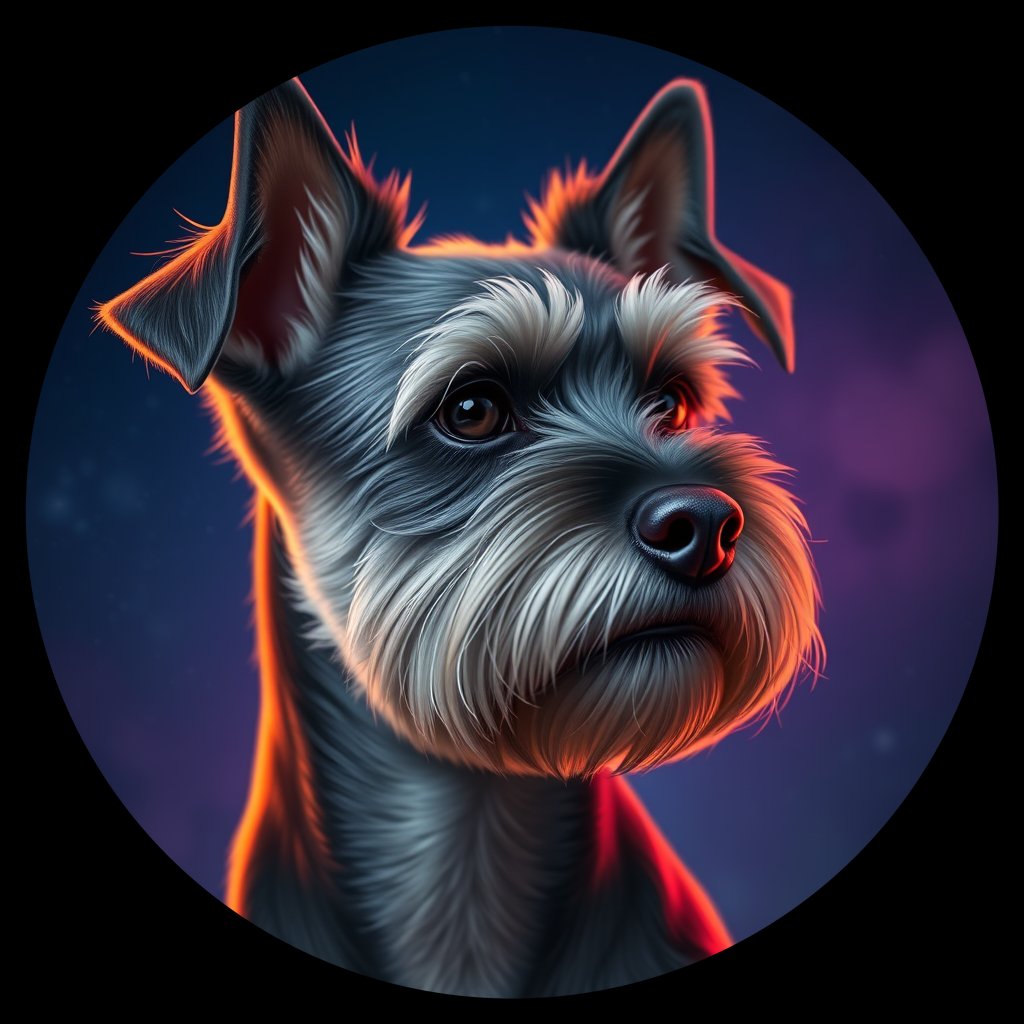 Cosmic medallion portrait of PFZ12C08_PFZ12C08, a Miniature Schnauzer