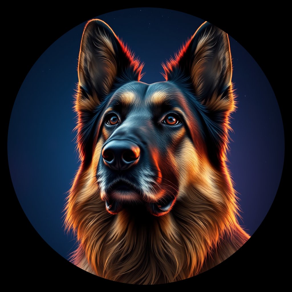 Cosmic medallion portrait of PFZ12D01_PFZ12D01, a German Shepherd