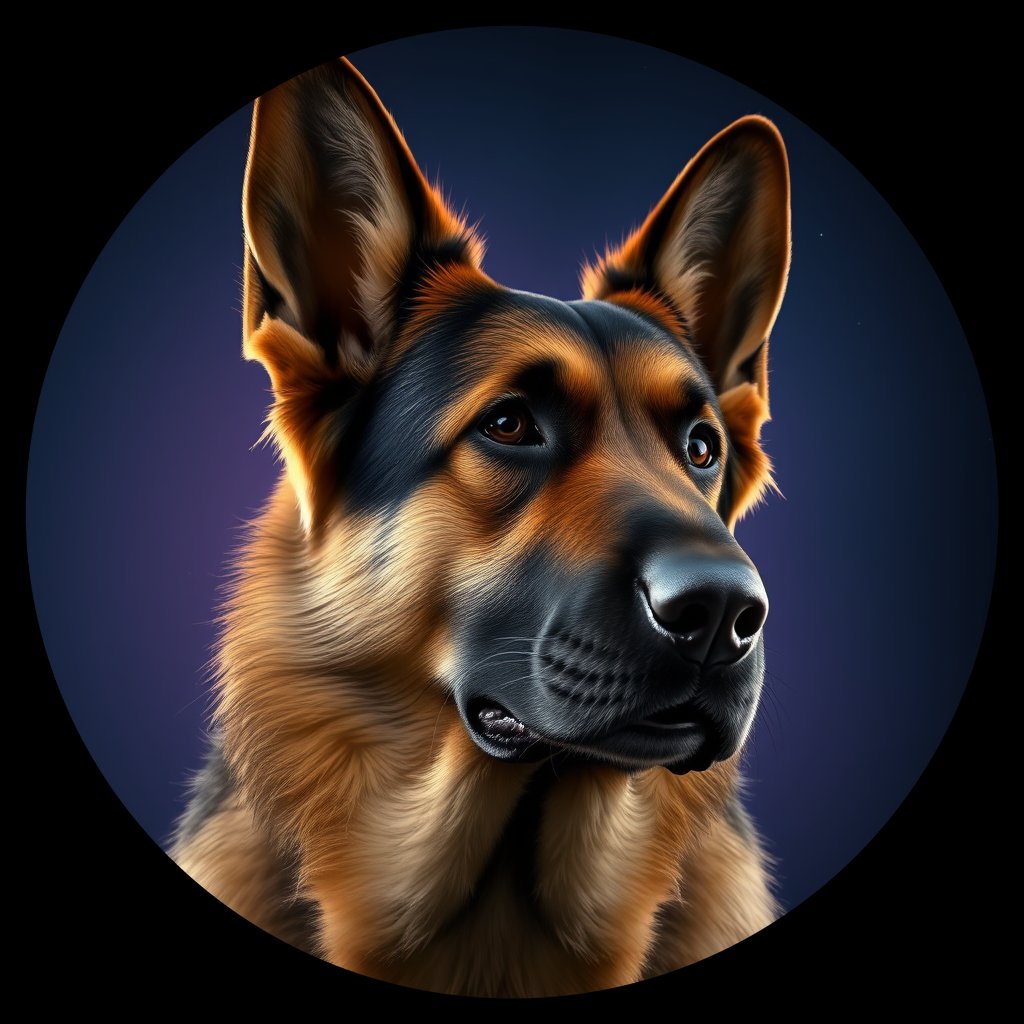 Cosmic medallion portrait of PFZ12D02_PFZ12D02, a German Shepherd