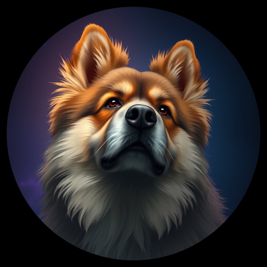 Cosmic medallion portrait of PFZ12D06_PFZ12D06, a Keeshond