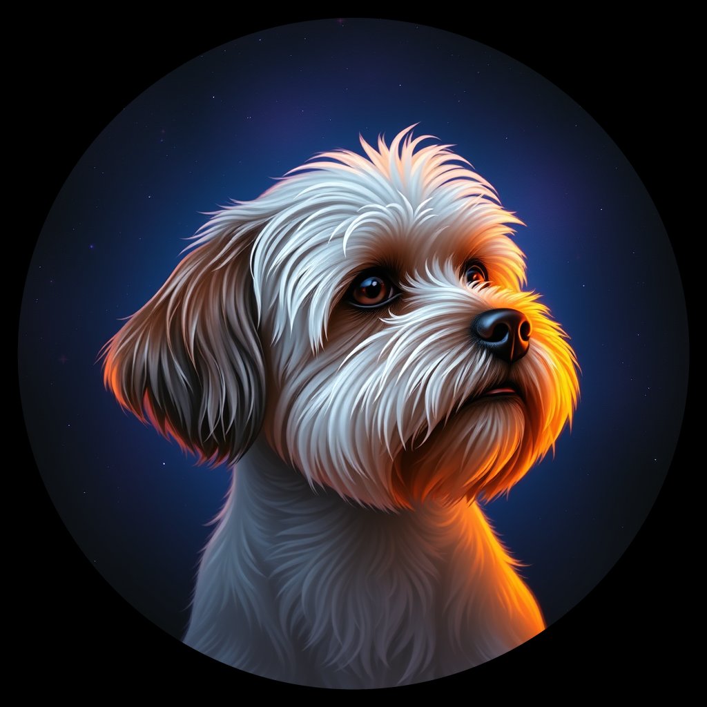 Cosmic medallion portrait of PFZ12D09_PFZ12D09, a Havanese