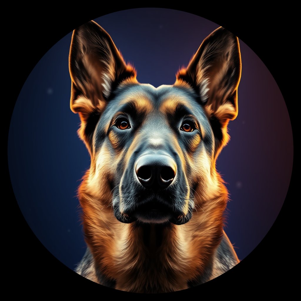 Cosmic medallion portrait of PFZ12E01_PFZ12E01, a German Shepherd