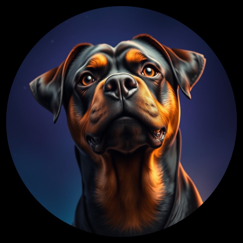 Cosmic medallion portrait of PFZ12E04_PFZ12E04, a Rottweiler