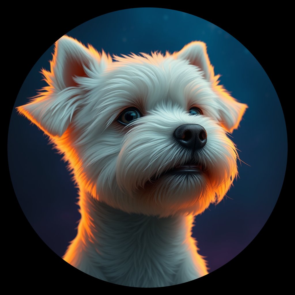 Cosmic medallion portrait of PFZ12E05_PFZ12E05, a Bichon Frise