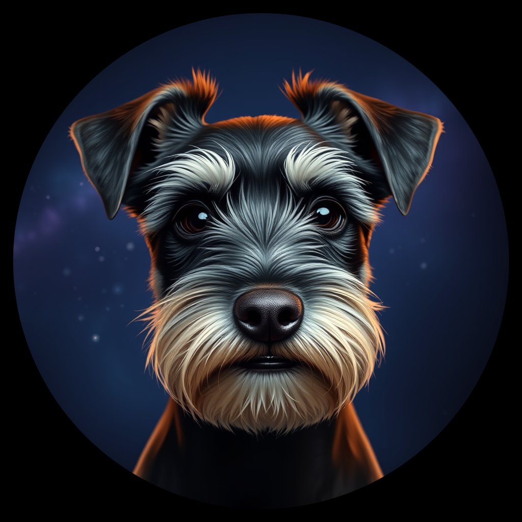 Cosmic medallion portrait of PFZ12E07_PFZ12E07, a Miniature Schnauzer