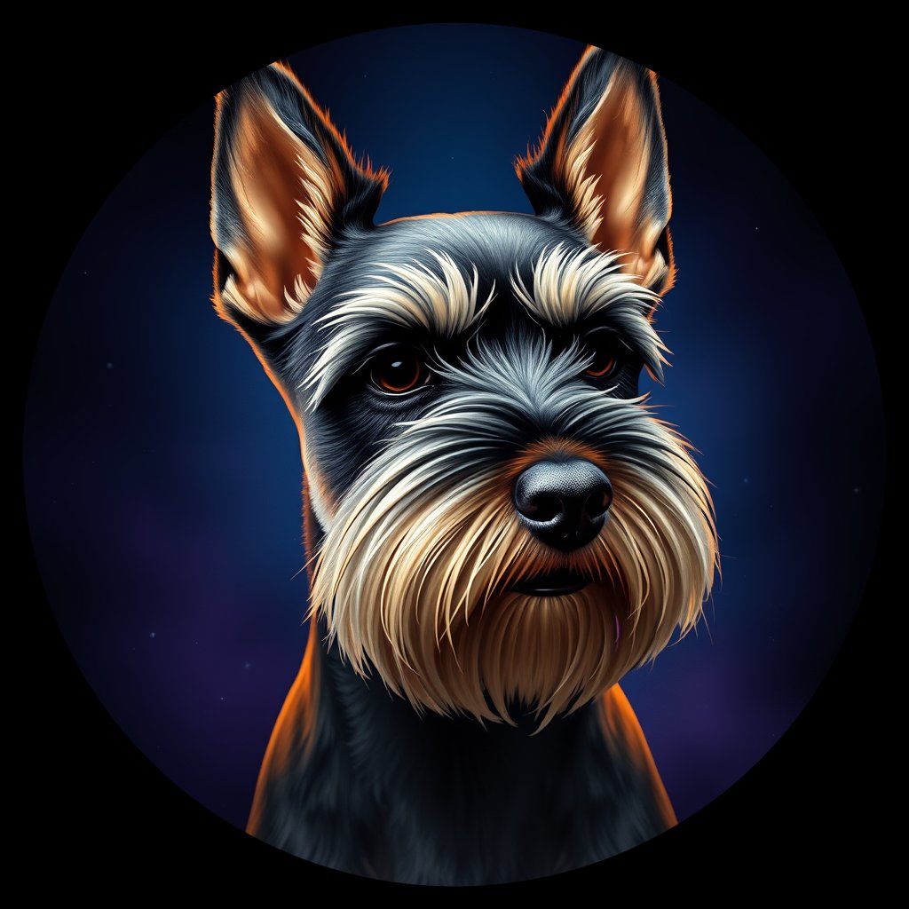 Cosmic medallion portrait of PFZ12E08_PFZ12E08, a Miniature Schnauzer