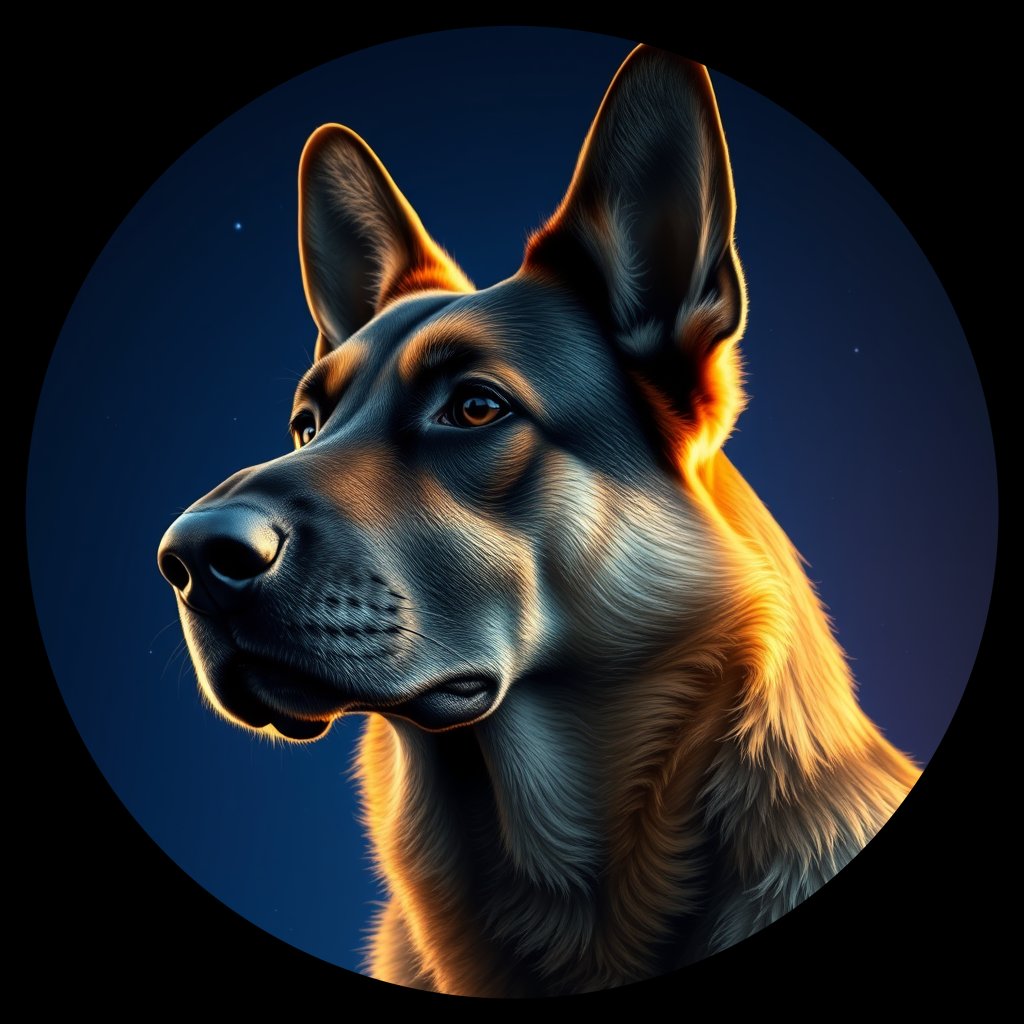 Cosmic medallion portrait of PFZ12F01_PFZ12F01, a German Shepherd