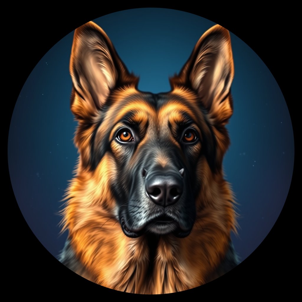 Cosmic medallion portrait of PFZ12F02_PFZ12F02, a German Shepherd