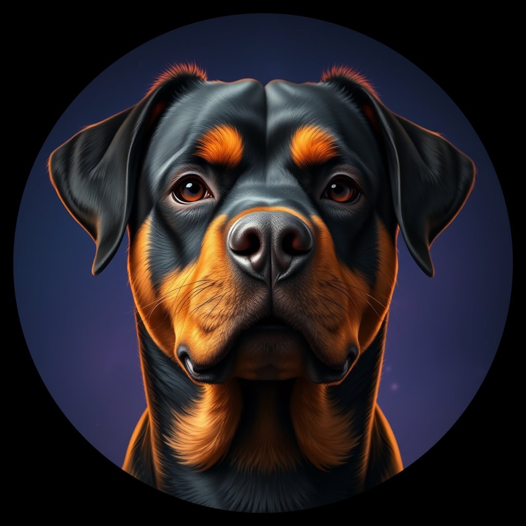 Cosmic medallion portrait of PFZ12F04_PFZ12F04, a Rottweiler