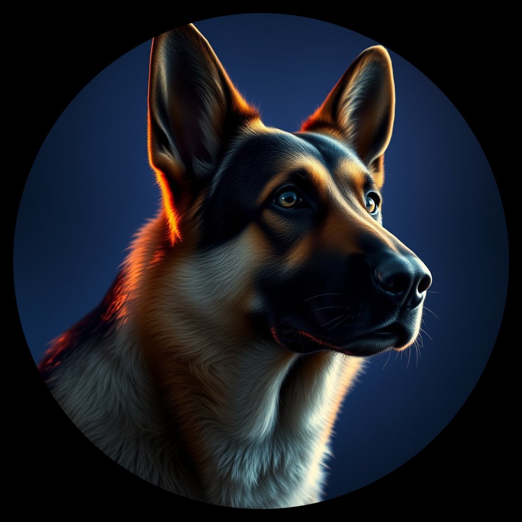Cosmic medallion portrait of PFZ12G01_PFZ12G01, a German Shepherd