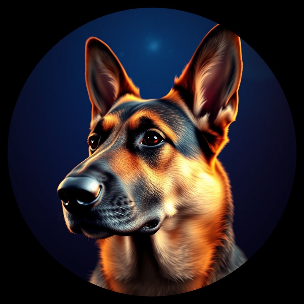 Cosmic medallion portrait of PFZ12G02_PFZ12G02, a German Shepherd
