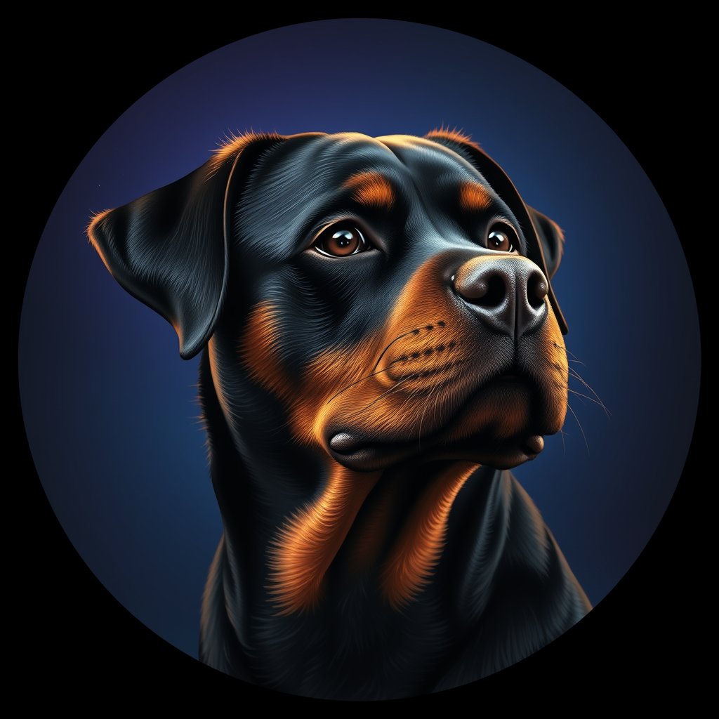 Cosmic medallion portrait of PFZ12G04_PFZ12G04, a Rottweiler