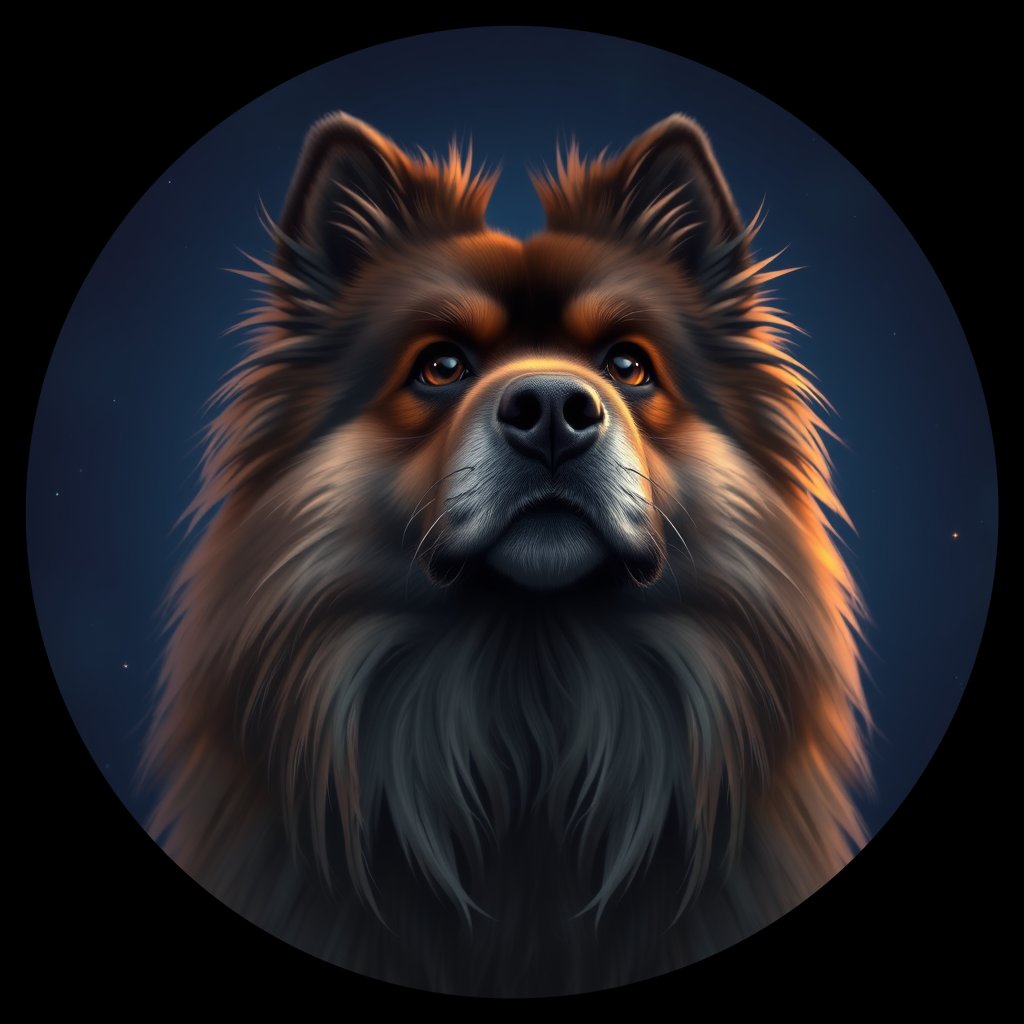 Cosmic medallion portrait of PFZ12G05_PFZ12G05, a Keeshond