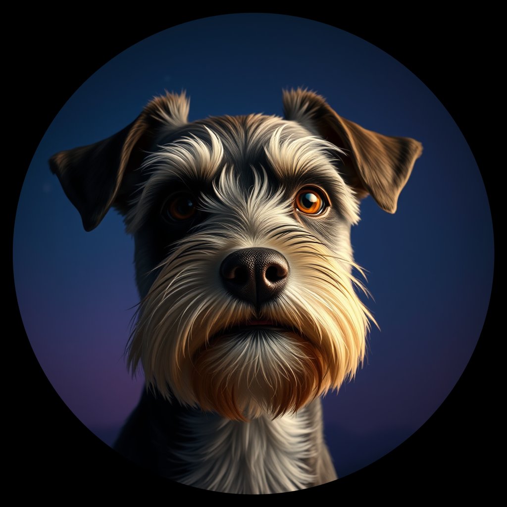 Cosmic medallion portrait of PFZ12G06_PFZ12G06, a Miniature Schnauzer