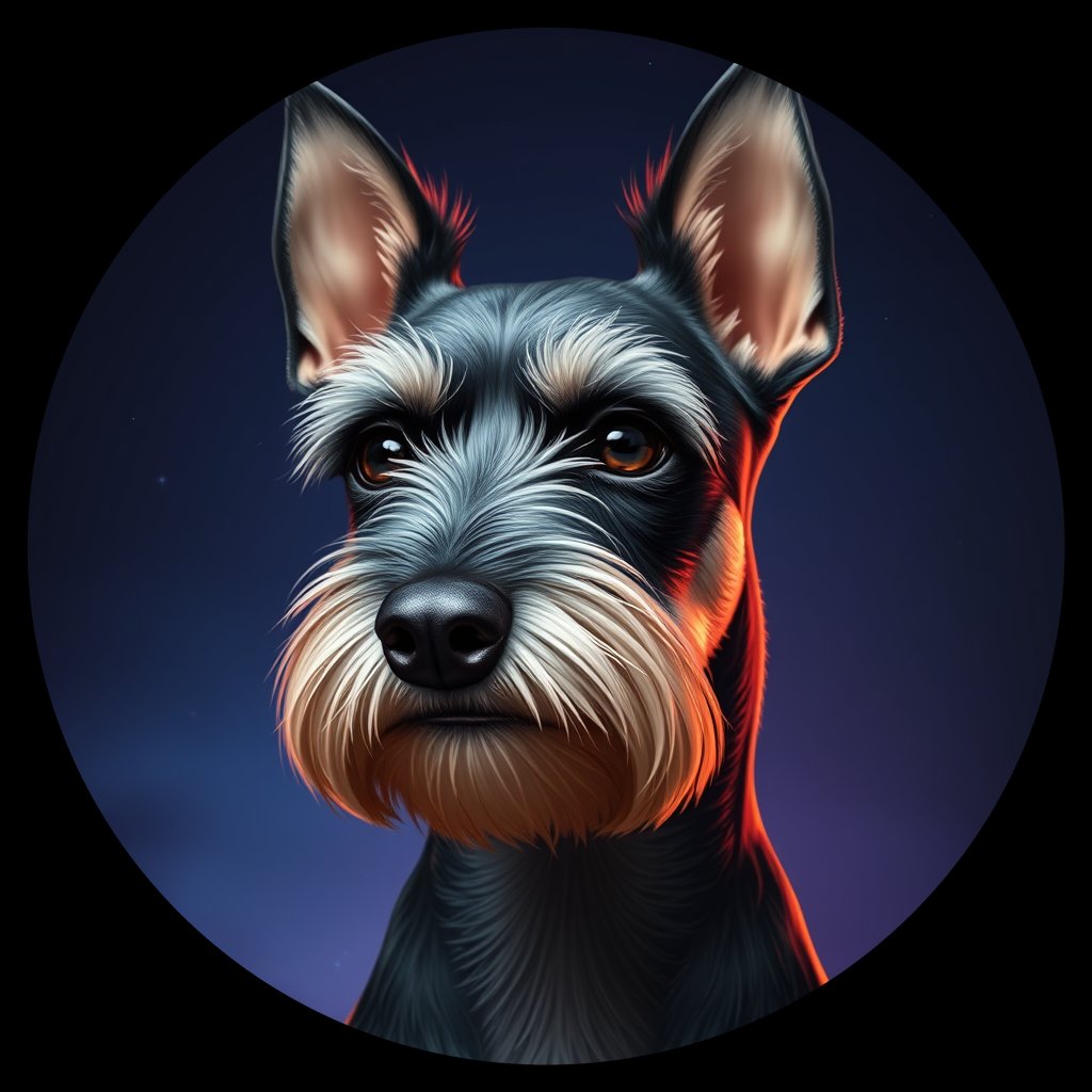 Cosmic medallion portrait of PFZ12G07_PFZ12G07, a Miniature Schnauzer