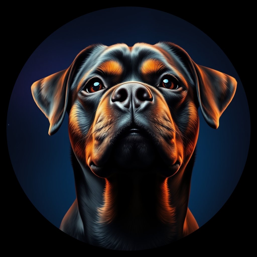 Cosmic medallion portrait of PFZ12H04_PFZ12H04, a Rottweiler