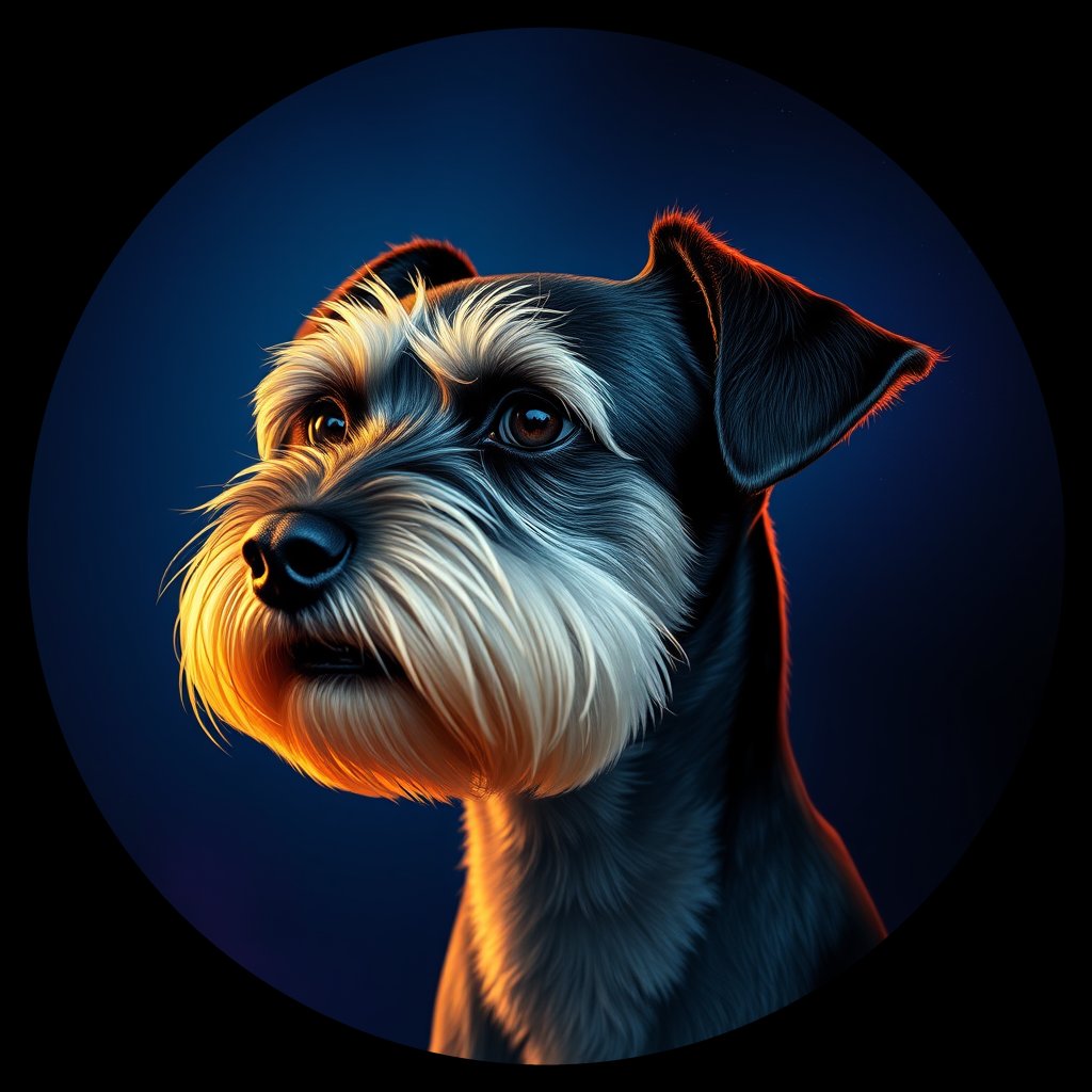 Cosmic medallion portrait of PFZ12H07_PFZ12H07, a Miniature Schnauzer