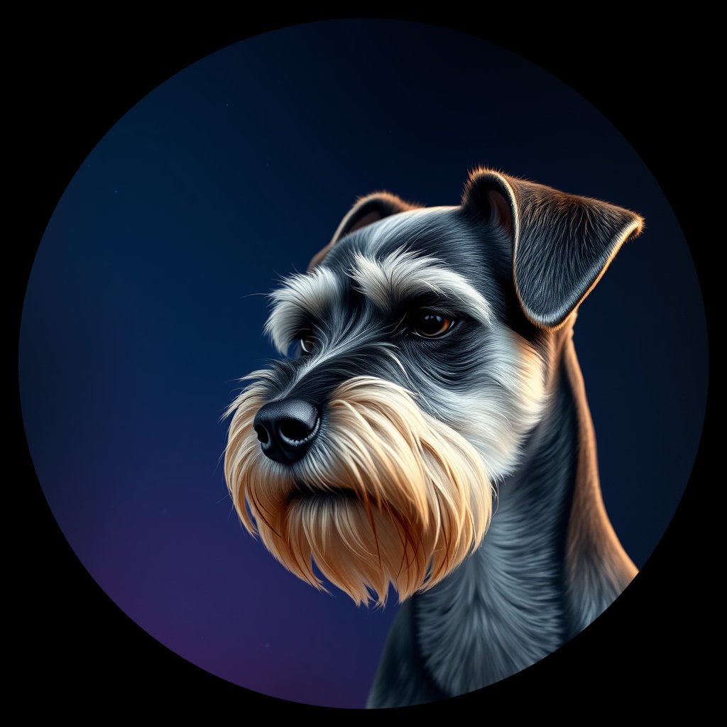 Cosmic medallion portrait of PFZ13A01_PFZ13A01, a Miniature Schnauzer