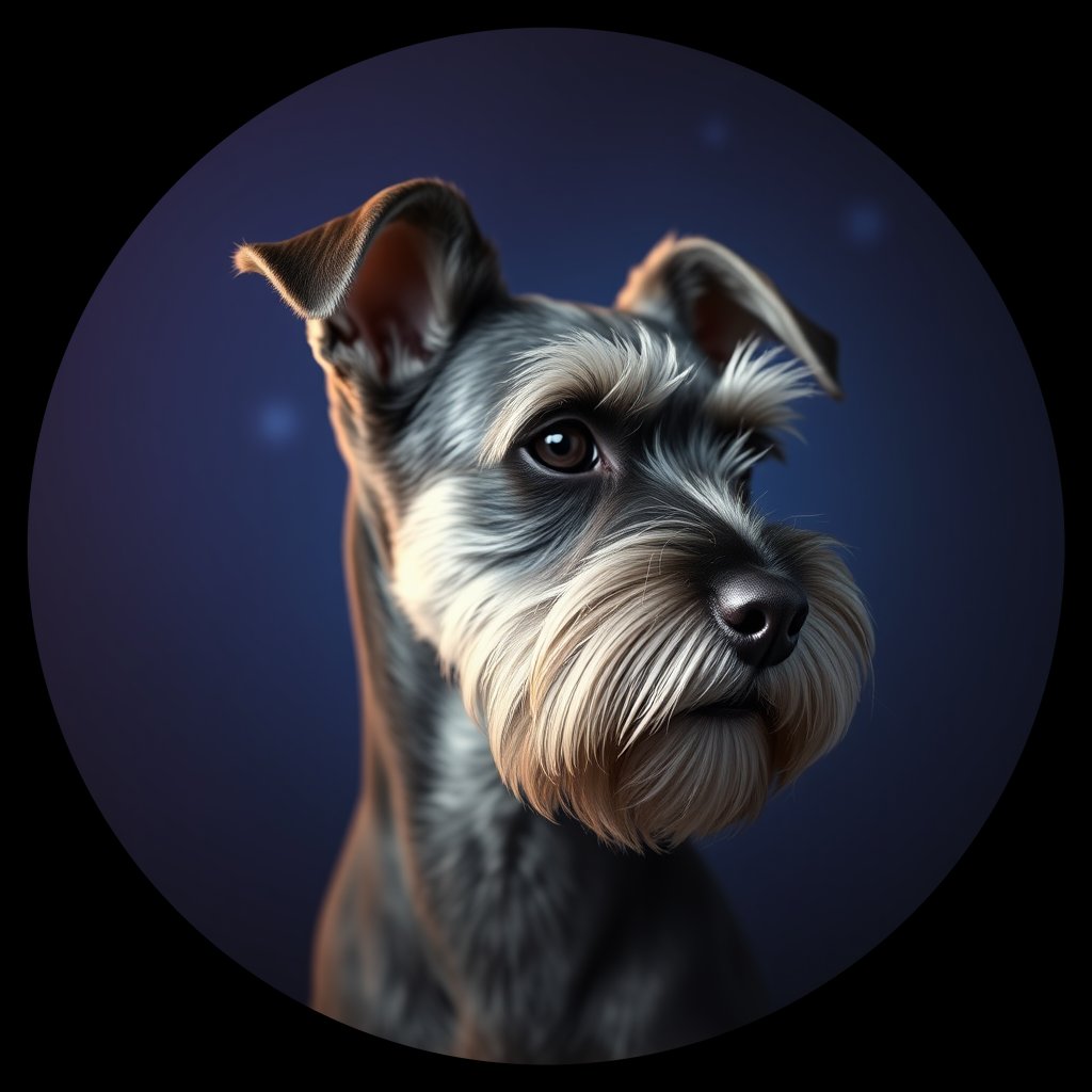Cosmic medallion portrait of PFZ13A02_PFZ13A02, a Miniature Schnauzer