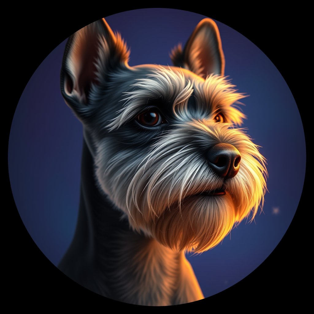 Cosmic medallion portrait of PFZ13B02_PFZ13B02, a Miniature Schnauzer