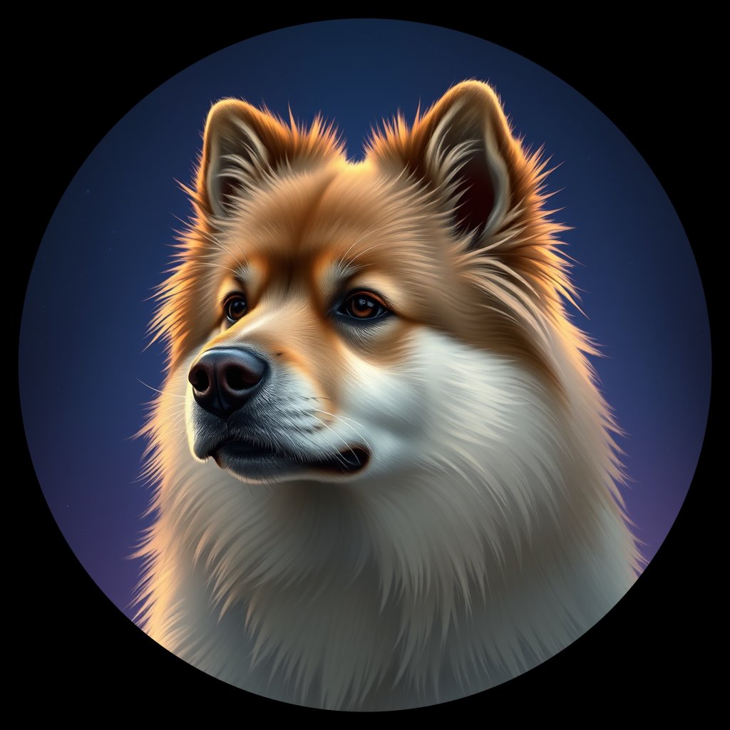 Cosmic medallion portrait of PFZ13B10_PFZ13B10, a Keeshond
