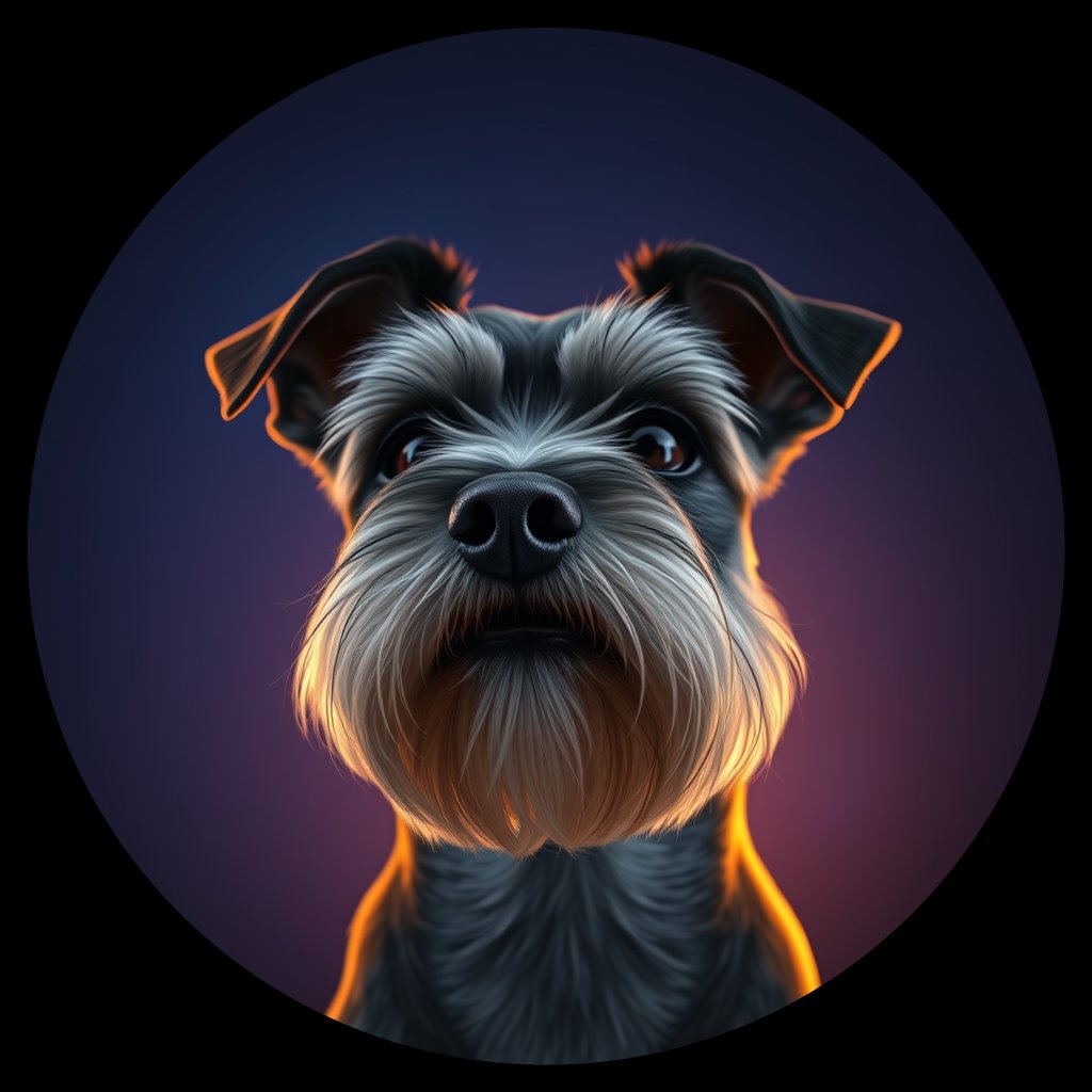 Cosmic medallion portrait of PFZ13D01_PFZ13D01, a Miniature Schnauzer