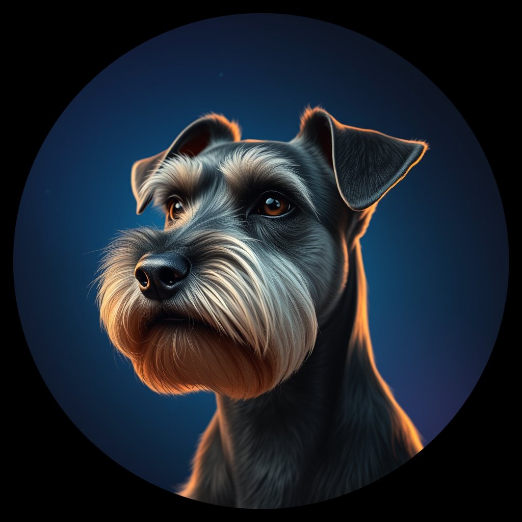 Cosmic medallion portrait of PFZ13D02_PFZ13D02, a Miniature Schnauzer