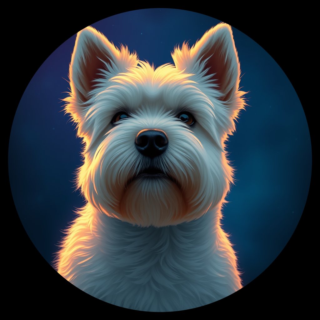 Cosmic medallion portrait of PFZ13D09_PFZ13D09, a Bichon Frise