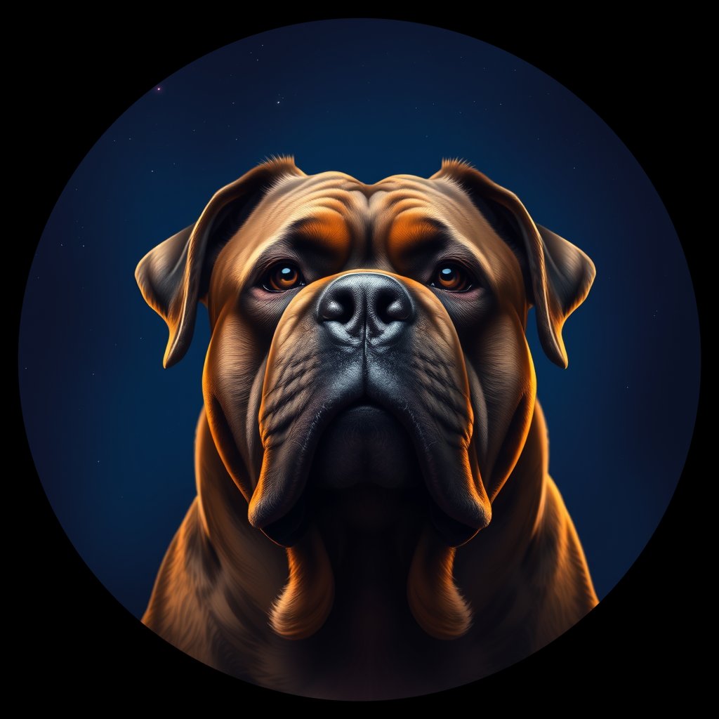 Cosmic medallion portrait of PFZ13D11_PFZ13D11, a Dogue De Bordeaux